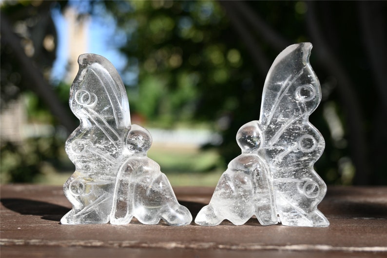 2.7'' Natural Carved Clear quartz Fairy Butterfly skull，Crystal Butterfly，Quartz Crystal，carved Butterfly，Crystal ornament，Crystal Healing