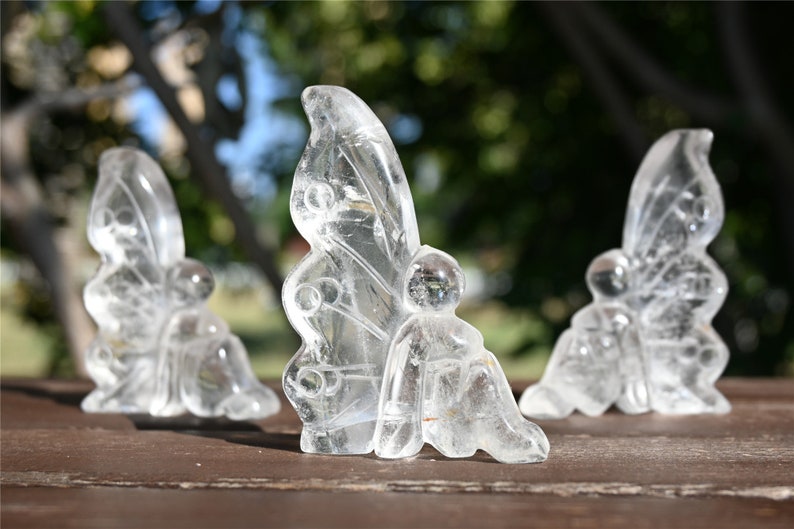 2.7'' Natural Carved Clear quartz Fairy Butterfly skull，Crystal Butterfly，Quartz Crystal，carved Butterfly，Crystal ornament，Crystal Healing