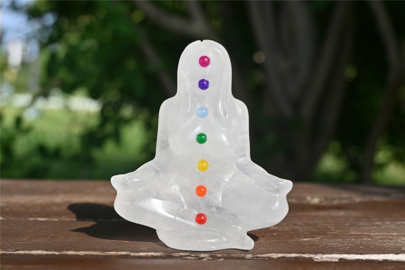 3.4'' Natural carved Clear quartz Chakela Beauty goddess，Crystal woman，Crystal goddess，Yoga Goddess，Crystal gift，Crystal Healing 1PC