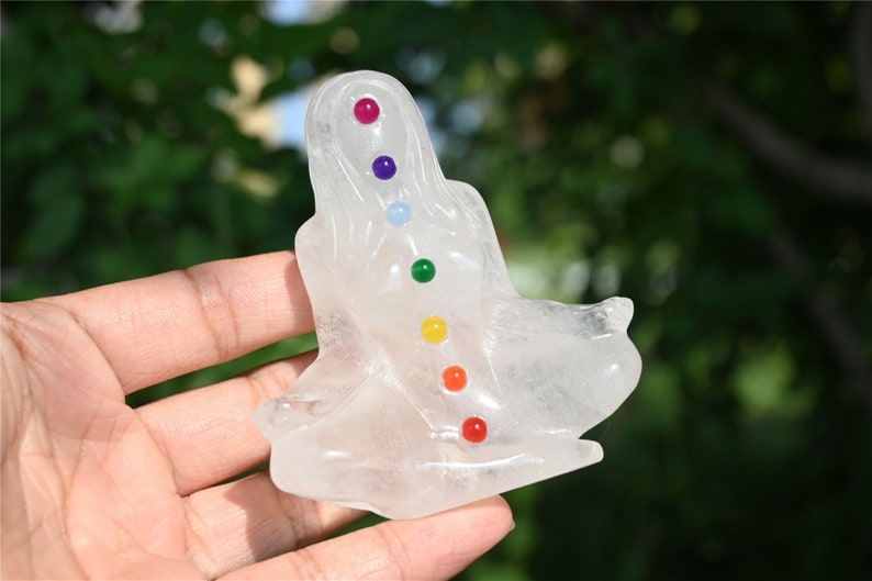 3.4'' Natural carved Clear quartz Chakela Beauty goddess，Crystal woman，Crystal goddess，Yoga Goddess，Crystal gift，Crystal Healing 1PC