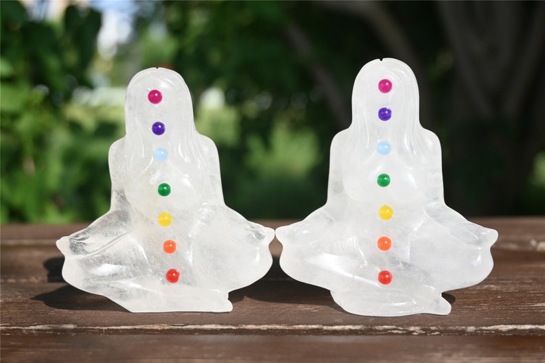 3.4'' Natural carved Clear quartz Chakela Beauty goddess，Crystal woman，Crystal goddess，Yoga Goddess，Crystal gift，Crystal Healing 1PC