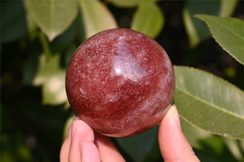 1PC 50mm+ Natural Strawberry quartz Sphere，Quartz Crystal，crystal ball by hand，Crystal ornament，Crystal Healing, Divination ball Gift