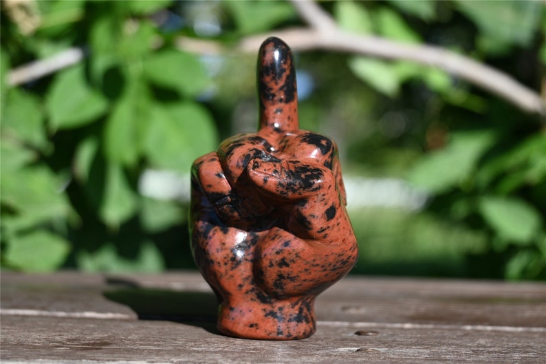 3.1'' Natural Carved Mahogany obsidian Middle finger，Crystal statue，Quartz Crystal，Crystal Riot，crystal Gesture,Crystal gesture 1PC