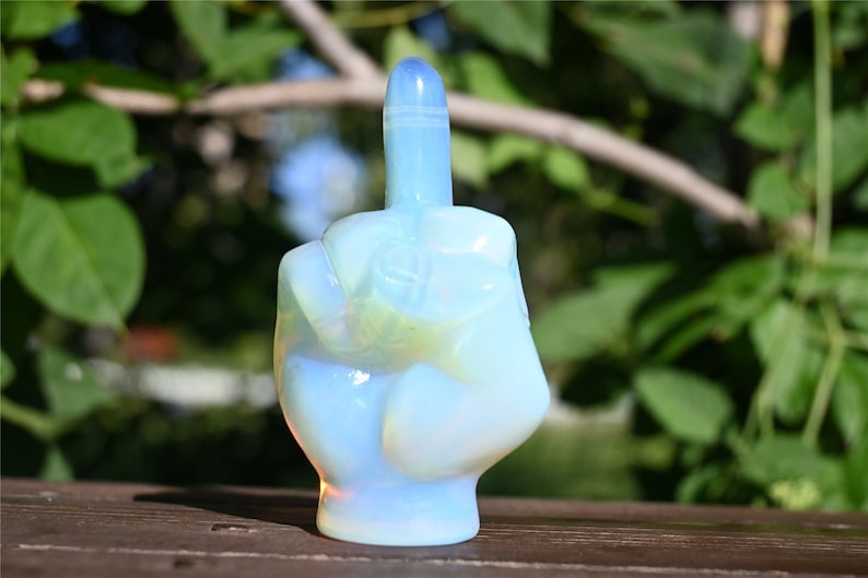 3.1'' Hand Carved Opalite Middle finger，Crystal statue，Quartz Crystal，Crystal Riot，crystal Gesture,Crystal gesture 1PC