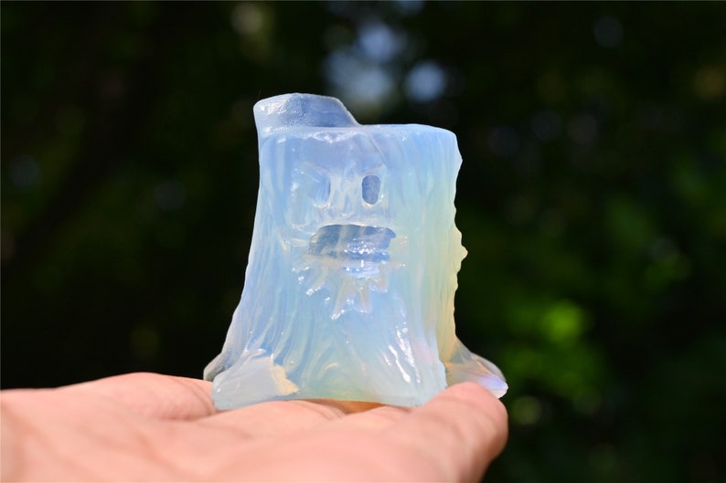 2.8'' carved Opalite Ghost tree hole，Crystal Ghost tree hole，Halloween gift，Quartz Crystal，Hand carved skull，Crystal ornament Healing 1PC