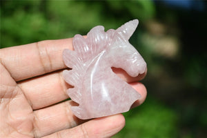 2" Natural Carved Rose quartz Unicorn，Crystal unicorn，Carved unicorn，Carved unicorn，Rose quartz skull，Quartz Crystal，crystal skull healing