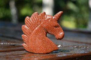 2" Carved Red gold sand Unicorn,Unicorn skull，Crystal unicorn，Carved skull，Quartz Crystal，Red gold sand skull，crystal skull healing 1PC