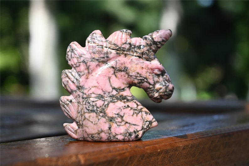 2" Natural Carved Rhodonite Unicorn，Crystal unicorn，Carved unicorn，Carved unicorn，Rhodonite skull，Quartz Crystal，crystal skull healing 1PC