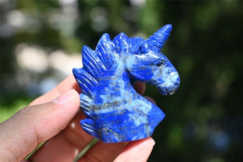 2" Natural Carved lapis lazuli Unicorn，Crystal unicorn，Carved unicorn，Carved unicorn，lapis lazuli skull，Quartz Crystal，crystal skull healing