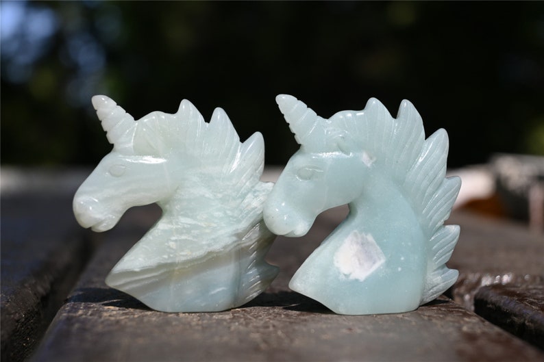 2" Natural Carved Amazonite Unicorn，Crystal unicorn，Carved unicorn，Carved unicorn，Amazonite skull，Quartz Crystal，crystal skull healing
