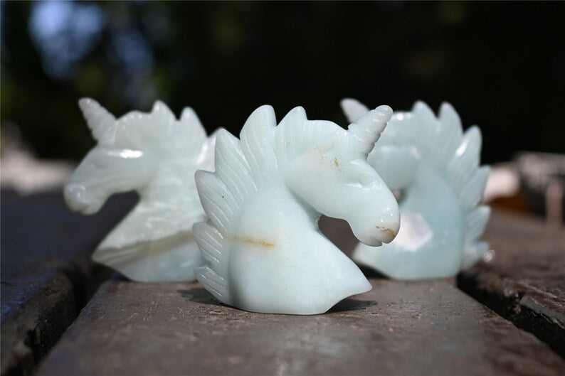 2" Natural Carved Amazonite Unicorn，Crystal unicorn，Carved unicorn，Carved unicorn，Amazonite skull，Quartz Crystal，crystal skull healing