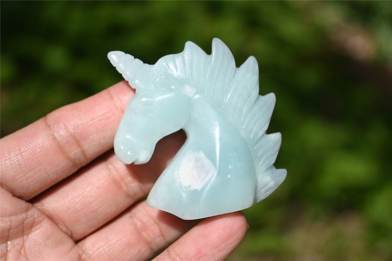 2" Natural Carved Amazonite Unicorn，Crystal unicorn，Carved unicorn，Carved unicorn，Amazonite skull，Quartz Crystal，crystal skull healing