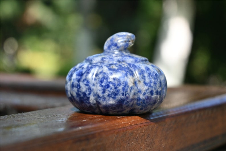 1.9'' Natural Blue dot stone pumpkin，Pumpkin Skull，Crystal Healing，Halloween pumpkin Decoration，Halloween Gifts Carving，Crystal Gifts 1PC