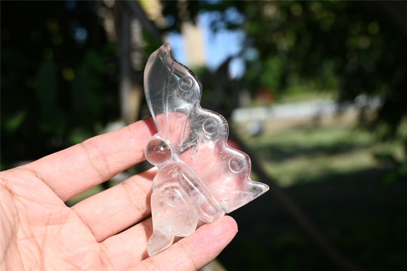 2.7'' Natural Carved Clear quartz Fairy Butterfly skull，Crystal Butterfly，Quartz Crystal，carved Butterfly，Crystal ornament，Crystal Healing