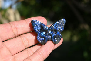 1.3'' Hand carved Natural LabradoriteButterfly skull , Quartz Crystal，Chakra Reiki healing，Crystal butterfly skull，Crystal gift ornament