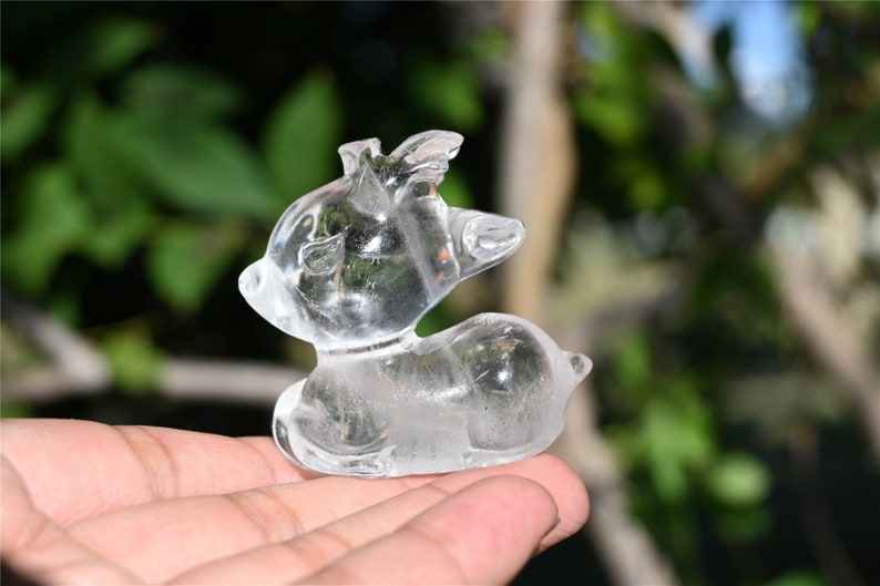 2'' Carved Clear quartz Crystal deer，Christmas crystal，Hand carved crystal deer，Quartz crystal，Reiki skull，crystal healing 1PC