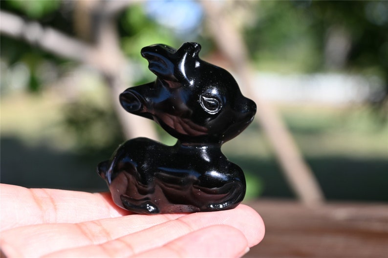 2'' Carved Obsidian deer，Christmas crystal，Hand carved crystal deer，Quartz crystal，Reiki skull，crystal healing 1PC