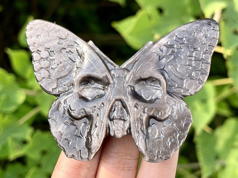 3'' Natural Silver Obsidian Butterfly skull，Crystal Hand carved Butterfly，Quartz Crystal，Crystal gift，Crystal ornament，Crystal Healing