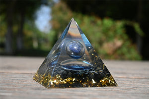 2.2'' Natural Elixir lapis lazuli Epoxy Pyramid，resin pyramid，Ogan Positive Energy Pyramid Desk ，Epoxy production lapis lazuli pyramid