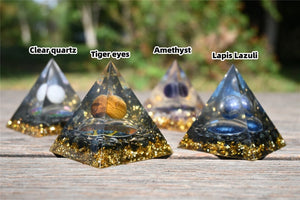 2.2'' Natural Elixir lapis lazuli Epoxy Pyramid，resin pyramid，Ogan Positive Energy Pyramid Desk ，Epoxy production lapis lazuli pyramid
