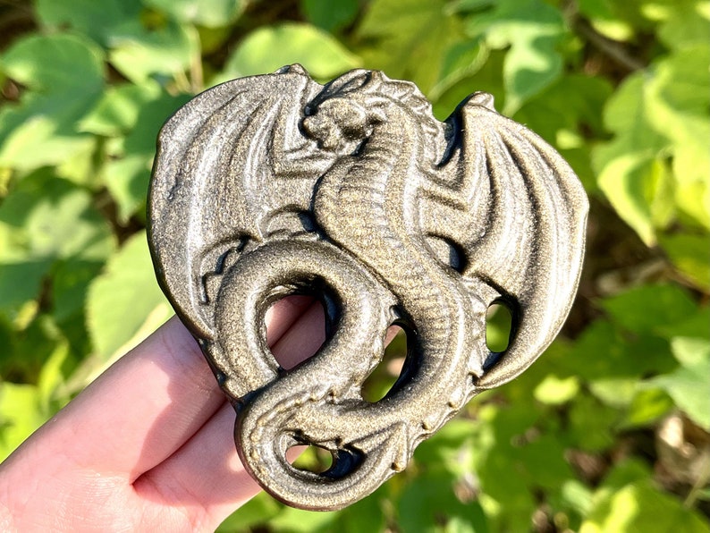 Natural gold Obsidian Dragon,Crystal Carved Dragon, quartz Crystal, Obsidian Smaug statue, Reiki Heal,Home Decoration,Crystal Gifts 1PC