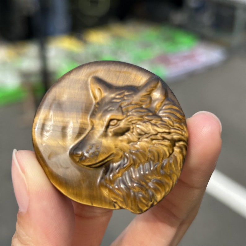 1PC Natural Tiger Eye Jasper Wolf Totem,Quartz Crystal Wlof Totem,Home Decoration,Reiki Healing,Rock,Mineral Specimen,Crystal Gifts 30g+