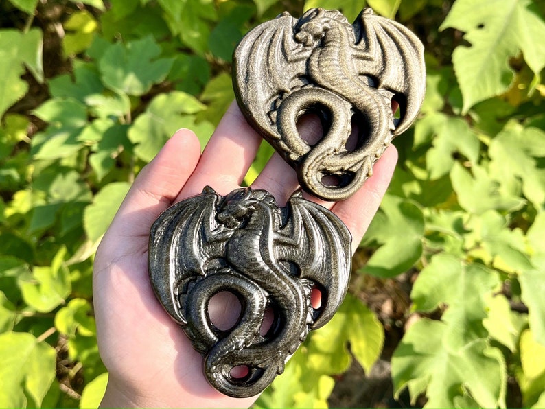 Natural gold Obsidian Dragon,Crystal Carved Dragon, quartz Crystal, Obsidian Smaug statue, Reiki Heal,Home Decoration,Crystal Gifts 1PC