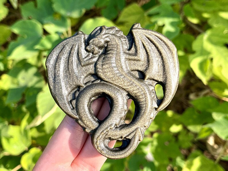 Natural gold Obsidian Dragon,Crystal Carved Dragon, quartz Crystal, Obsidian Smaug statue, Reiki Heal,Home Decoration,Crystal Gifts 1PC