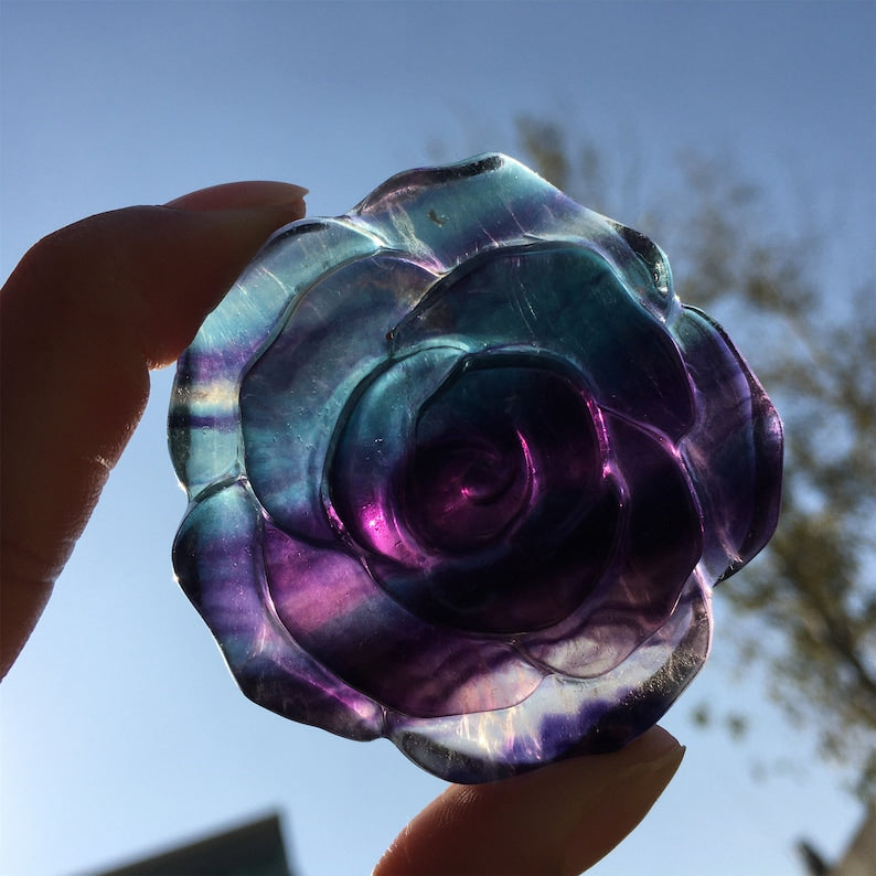 1PC Natural Fluorite Flower,Quartz Crystal Rose Flower,Home Decoration,Crystal Carving,Reiki Healing,Crystal Gift 50g+