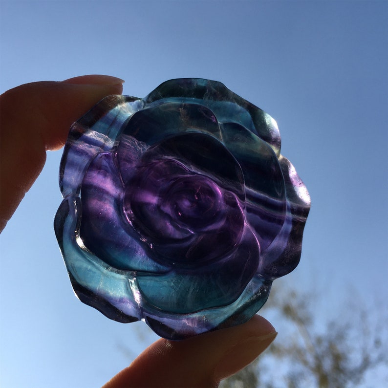 1PC Natural Fluorite Flower,Quartz Crystal Rose Flower,Home Decoration,Crystal Carving,Reiki Healing,Crystal Gift 50g+