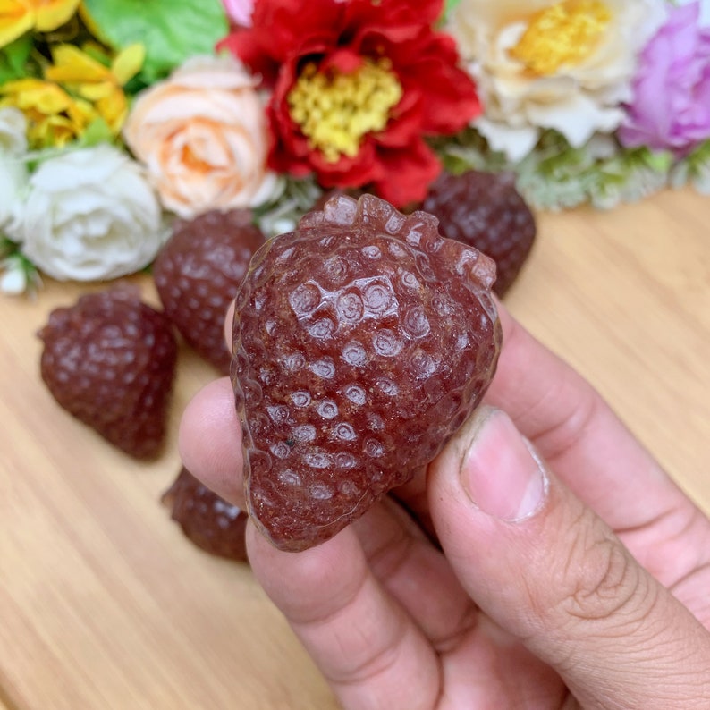 Exquisite 1.5" Strawberry Quartz Crystal Carving - Eye-Catching Home Decor, Memorable Housewarming Gift, Must-Have for Crystal Lovers