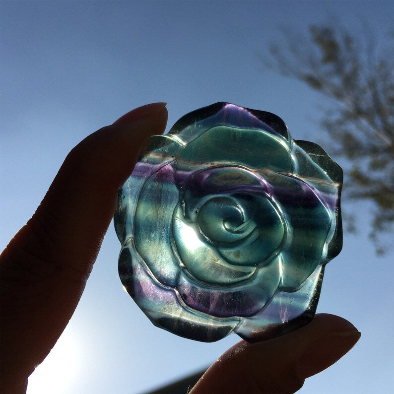 1PC Natural Fluorite Flower,Quartz Crystal Rose Flower,Home Decoration,Crystal Carving,Reiki Healing,Crystal Gift 50g+