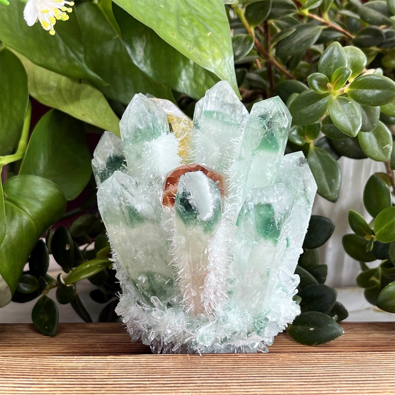 Green Ghost Quartz Crystal Cluster,Crystal Point,Quartz Vug,Mineral Specimen,Home Decoration,Crystal Reiki,Crystal Chakra,Crystal Gifts.