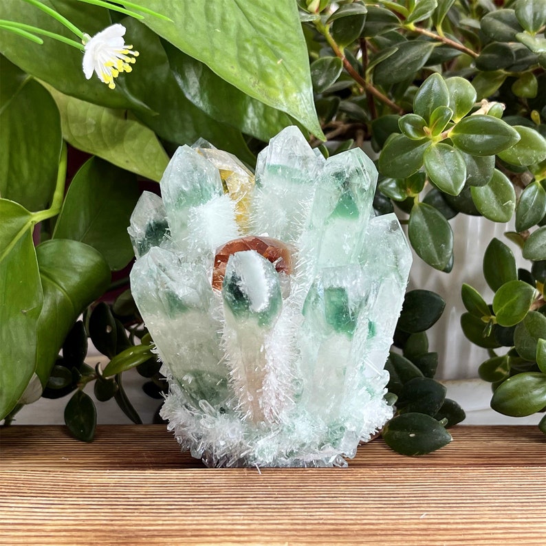 Green Ghost Quartz Crystal Cluster,Crystal Point,Quartz Vug,Mineral Specimen,Home Decoration,Crystal Reiki,Crystal Chakra,Crystal Gifts.
