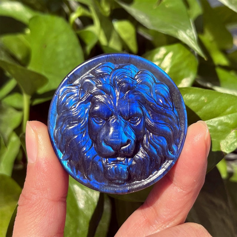 Natural Hand Labradorite Round Lion Carved, Crystal Quartz Round Lion ,Home Decoration, Reiki Healing, Mineral Specimen, Crystal Gifts