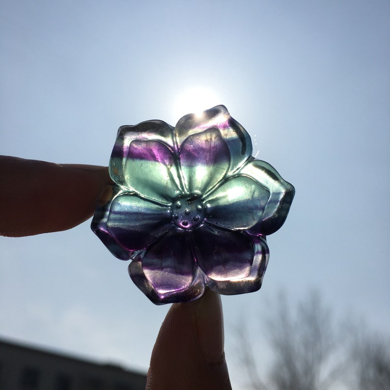 1pc Natural Fluorite Flower,Fluorite Flower Carving,Quartz Crystal Flower,Collection,Handmade Gifts,Crystal Carved,Reiki Healing