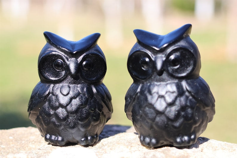 2'' Natural Obsidian Carved owl，Quartz Crystal owl，Obsidian owl，Home Decor,Crystal Carving，Crystal Gift