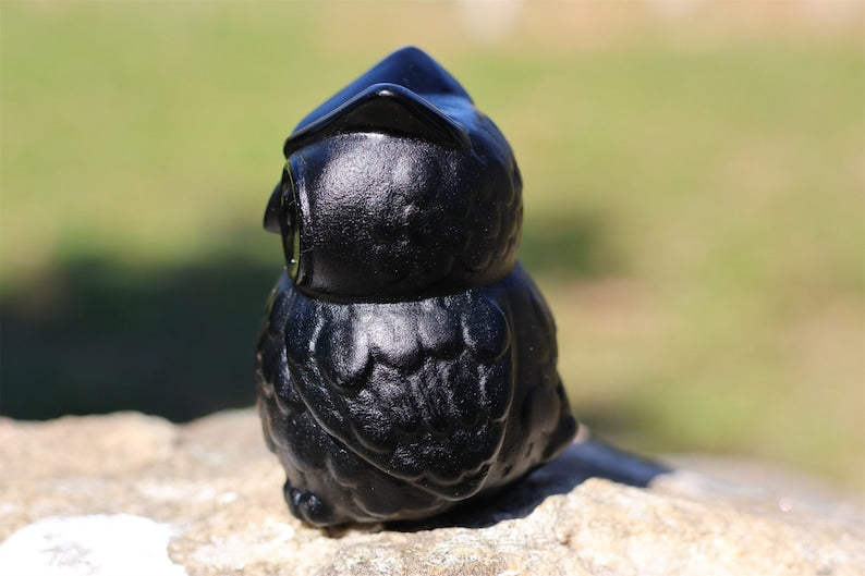 2'' Natural Obsidian Carved owl，Quartz Crystal owl，Obsidian owl，Home Decor,Crystal Carving，Crystal Gift