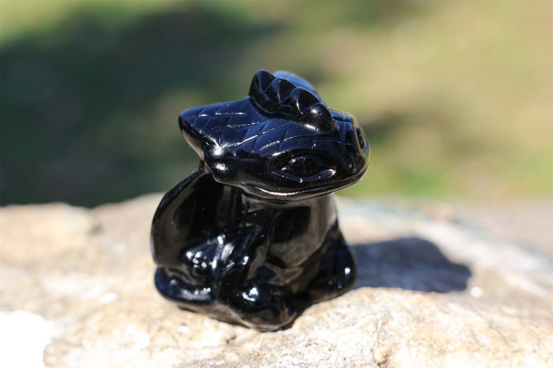 1.2" Natural Obsidian Carved Toothless ,Obsidian Dragon,Crystal Toothless,Reiki Healing，Toothless,Home Decor，Crystal Gifts 1PC