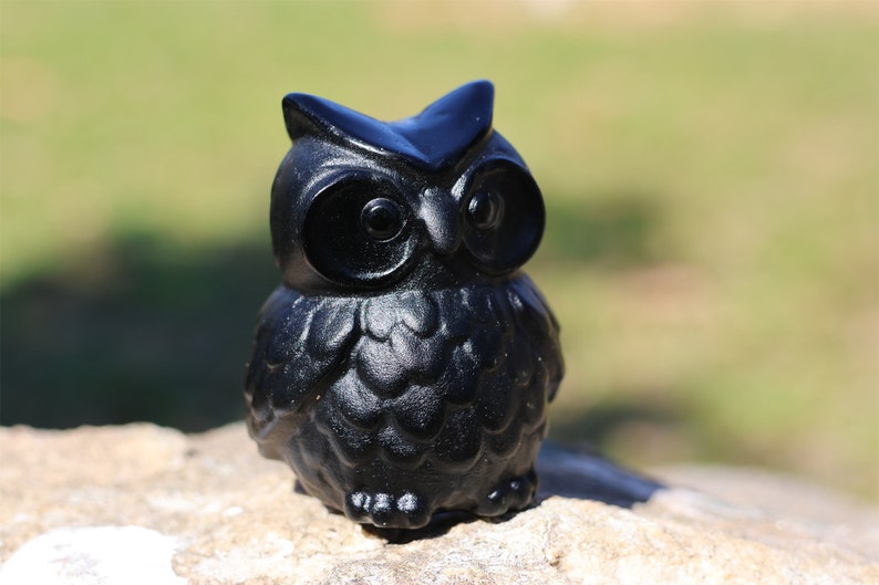 2'' Natural Obsidian Carved owl，Quartz Crystal owl，Obsidian owl，Home Decor,Crystal Carving，Crystal Gift