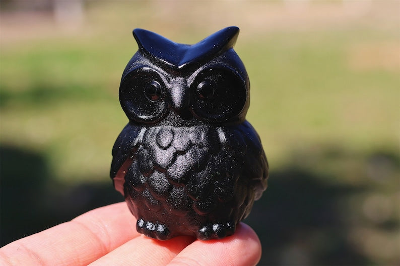 2'' Natural Obsidian Carved owl，Quartz Crystal owl，Obsidian owl，Home Decor,Crystal Carving，Crystal Gift
