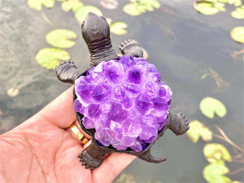 4.6" Natural Amethyst Cluster Turtle,Quartz Crystal Turtle,Hand Carved,Energy Turtle,Crystal Vug,Crystal animal,Crystal Gifts 1PC
