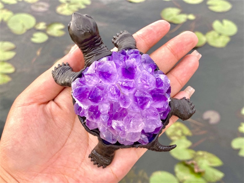 4.6" Natural Amethyst Cluster Turtle,Quartz Crystal Turtle,Hand Carved,Energy Turtle,Crystal Vug,Crystal animal,Crystal Gifts 1PC
