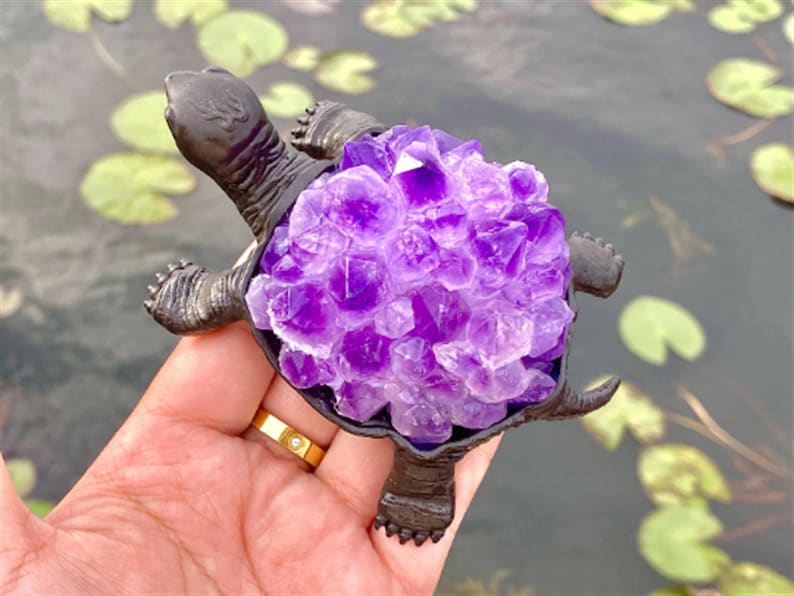 4.6" Natural Amethyst Cluster Turtle,Quartz Crystal Turtle,Hand Carved,Energy Turtle,Crystal Vug,Crystal animal,Crystal Gifts 1PC