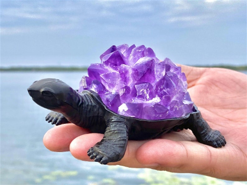 4.6" Natural Amethyst Cluster Turtle,Quartz Crystal Turtle,Hand Carved,Energy Turtle,Crystal Vug,Crystal animal,Crystal Gifts 1PC