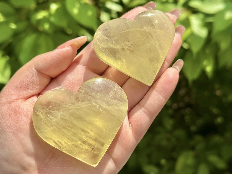 2.4" Natural Citrine Heart Stone Carving,Crystal Quartz Heart,Healing Palm Stone,Hand Carved,Reiki Healing Crystal,Home Decor,Crystal Gifts