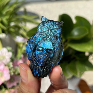 2.1'' Natural Labradorite Owl Skull, Crystal Owl, Skull, Crystal Sculpture, Home Decoration, Reiki Healing, Mineral Specimen, Crystal Gifts