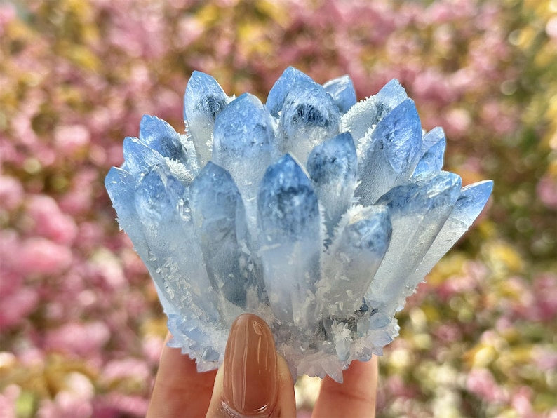 300g+ Blue Clear Quartz Cluster，Cluster Crystal，Quartz Point VUG，Mineral Specimen Healing Degaussing Decor Collection，Crystal decoration 1PC