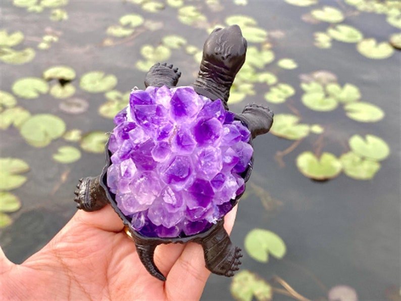 4.6" Natural Amethyst Cluster Turtle,Quartz Crystal Turtle,Hand Carved,Energy Turtle,Crystal Vug,Crystal animal,Crystal Gifts 1PC