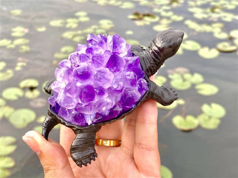 4.6" Natural Amethyst Cluster Turtle,Quartz Crystal Turtle,Hand Carved,Energy Turtle,Crystal Vug,Crystal animal,Crystal Gifts 1PC